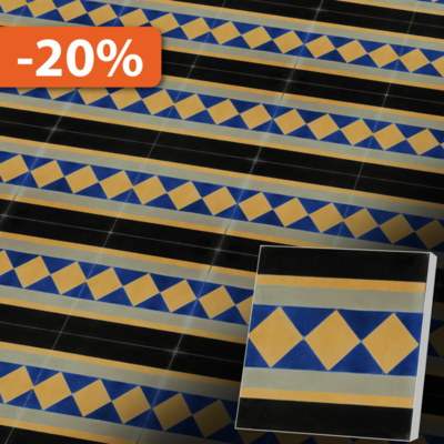 Handgefertigte Randfliese im orientalischem Stil in 20x20 cm - antiker Baustoff