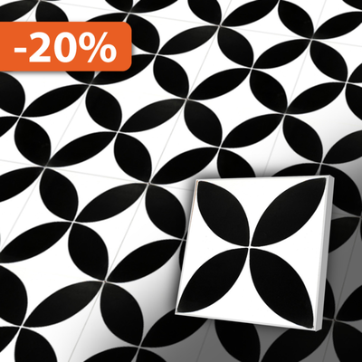 Zementfliese in Schwarz-Weiß 20x20 cm im orientalischem Stil - antiker Baustoff