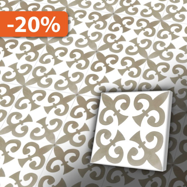 Retro Zementfliese 20x20 cm in Grau im Jugendstil - geeigent für Badezimmer