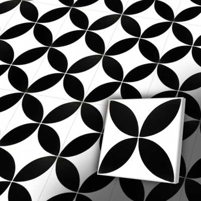 Zementfliese in Schwarz-Weiß 20x20 cm im orientalischem Stil - antiker Baustoff