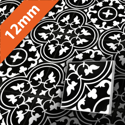 Retro Zementfliese 20x20 cm in Schwarz-Weiß im mediterranen Stil - Wandfliese