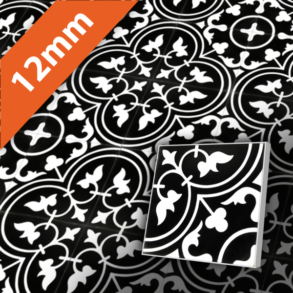 Retro Zementfliese 20x20 cm in Schwarz-Weiß im mediterranen Stil - Wandfliese