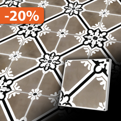 Zementfliese 20x20 cm in Grau im portugiesischen Stil - Bodenfliese