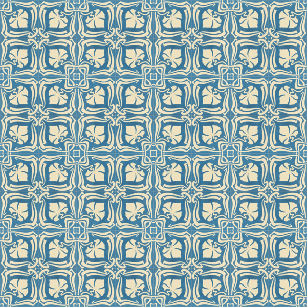 Blau-Beige Zementfliese mit floralem Muster - handgefertigt