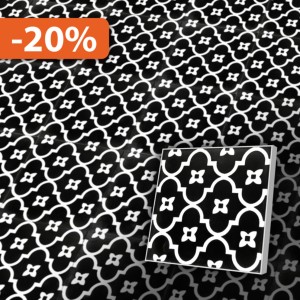 Zementfliese 20x20 cm in Schwarz-Weiß im maurischem Stil - geeignet für Küchen