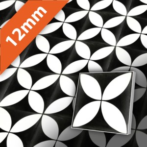 Zementfliese im Format 20x20 cm | in Schwarz-Weiß im orientalischem Stil - geeigent für Badezimmer