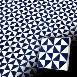 Zementfliese mit geometrischem Design 20x20 cm in Blau im portugiesischen Stil - Wandfliese