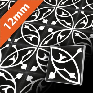 Zementfliese im Format 20x20 cm | in Schwarz-Weiß im Jugendstil - Wandfliese